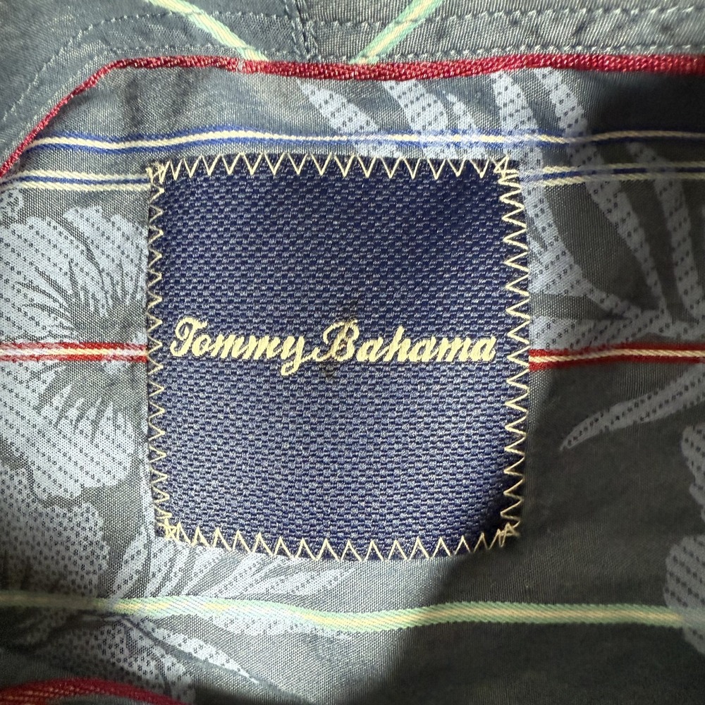 Tommy Bahama Shirt Mens Large Blue Floral‎ Striped Silk Blend Hawaiian Preppy - Picture 10 of 12